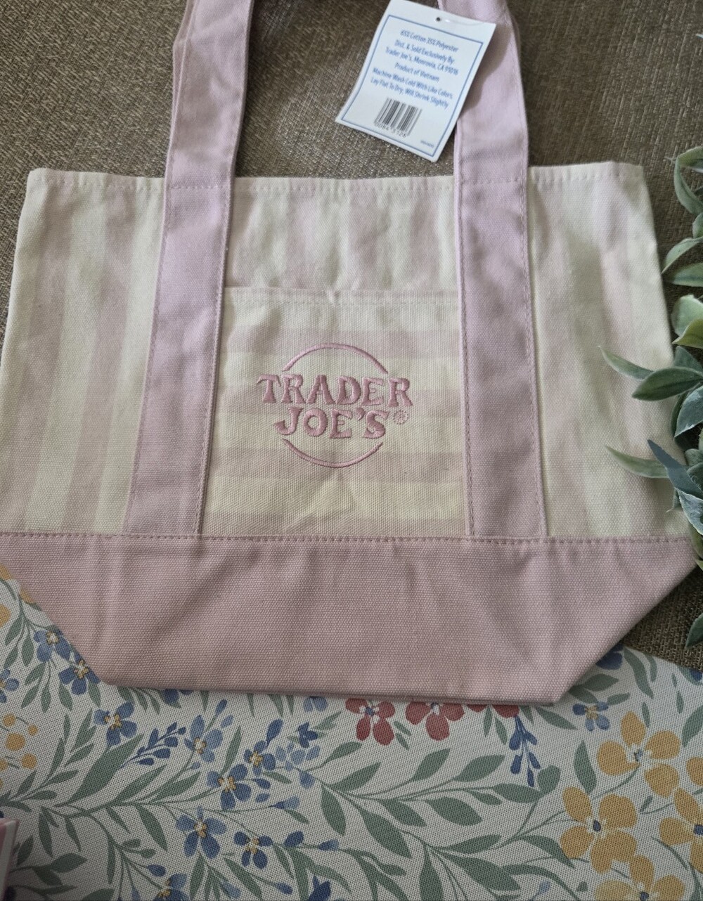 Trader Joe's Pink Striped Canvas Mini Tote - Picture 3 of 6